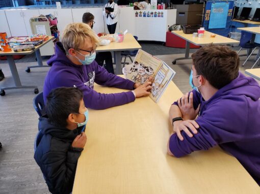 Reading to children at books for buckets program in Lake Bluff, IL