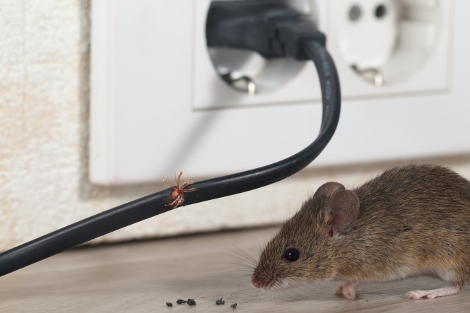 Danger Rodents near the electrical cord, with ticks and droppings by the wall socket
