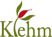 Logo with the word "Klehm" in green text; the letter "l" is stylized as a red flower with two green leaves.